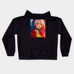 Kawaii Anime Egirl Rainbow colored hair Kids Hoodie